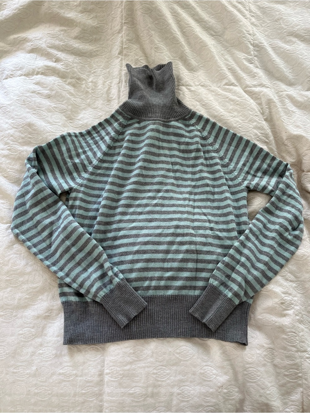 The limited Italian merino wool turtleneck Sweater in Mint and Gray size large